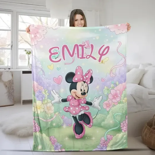 Discover Disney Minnie Mouse In Garden Pastel Customize Fleece Blanket