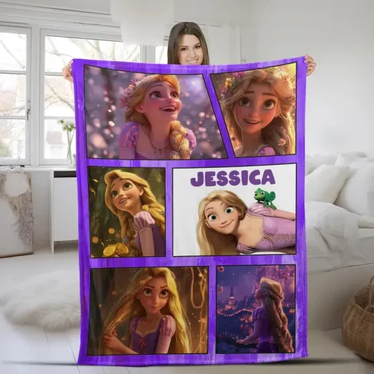 Discover Disney Tangled Princess Rapunzel Collage Graphic Customize Fleece Blanket