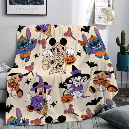 Discover Disney Mickey Mouse Minnie Mouse Stitch Spooky Season Halloween Fleece Blanket