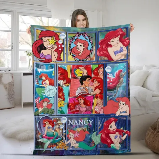 Discover Disney The Little Mermaid Ariel Mermaid Christmas Gift Customize Fleece Blanket