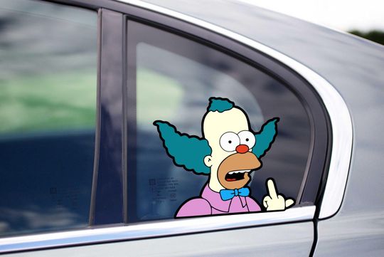 Krusty The Clown Middle Finger Meme Peeking Peek Peekabo Peekers Bumper Window Vinyl Decal The Simpsons Stickers