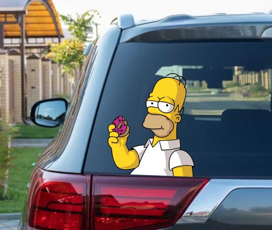 Homer and the Sparkle Donut Peeking Peek Peekabo Peekers Bumper Window Vinyl Decal Cool Cartoon The SImpsons Stickers