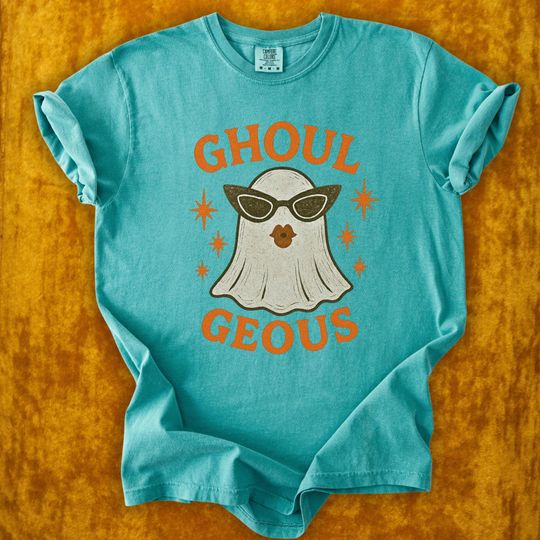 Teal & Orange Showgirl Ghost Graphic T-Shirt | Halloween Top