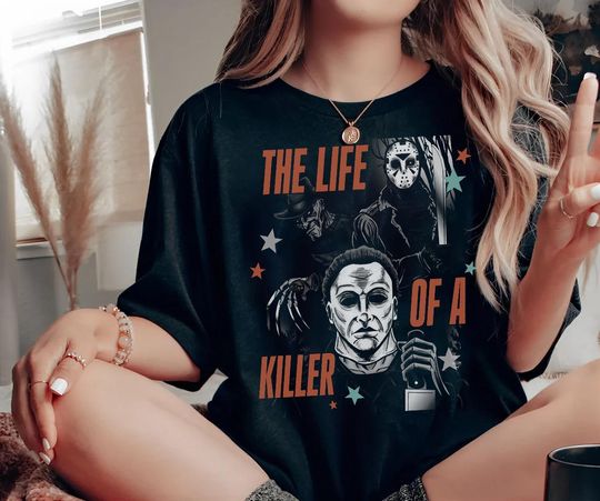 Discover Comfort Colors The Life of A Horror Characters Halloween Shirt, Funny Horror Movie Fan Shirts, Music Lyrics Merch Halloween Gifts for Her