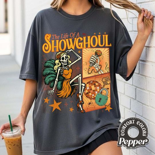 Discover Showghoul Comfort Colors Shirt, Life of a Showghouls Tee, Funny Skeleton Graphic T-Shirt, Spooky Season Inspired, Women's Halloween Top