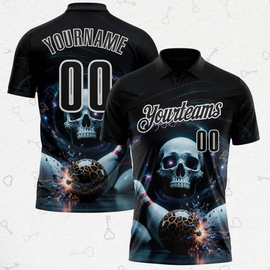 Discover Custom Bowling Skull & Leopard Polo Shirt, Sport Team Shirt, Gift For Him
