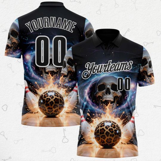 Discover Custom Bowling Skull & Leopard Polo Shirt, Sport Team Shirt, Gift For Him