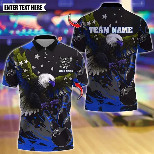 Custom Bowling American Eagle Polo Shirt, Sport Team Shirt, Bowling Polo for Men Women