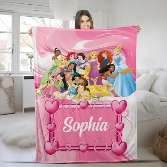 Discover Disney Princesses Fairy Tale Collage Pink Customize Fleece Blanket