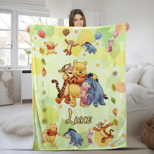 Disney Winnie The Pooh Piglet Tigger Eeyore Floral Customize Fleece Blanket
