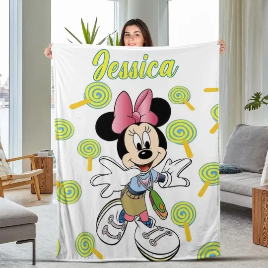Discover Disney Minnie Mouse Walking Casual Outfit Customize Fleece Blanket