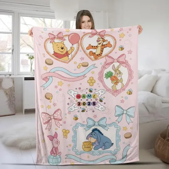 Disney Winnie The Pooh Piglet Rabit Princess Pattern Customize Fleece Blanket