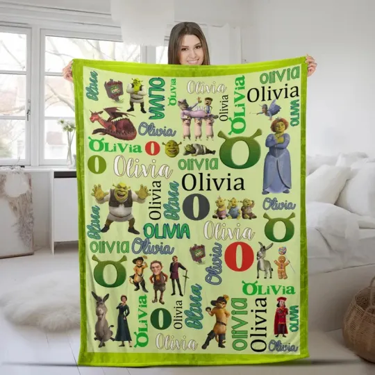 Discover Disney Shrek Cute Green Monster & Friends Christmas Customize Fleece Blanket