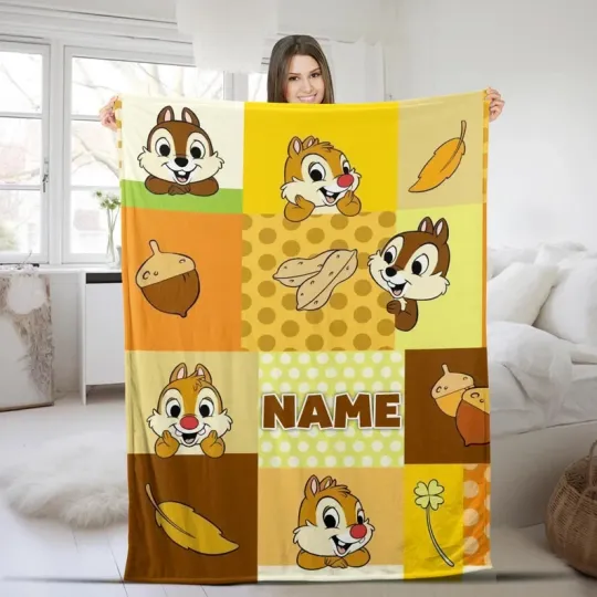 Discover Disney Chip And Dale Double Trouble Peanut Watercolor Customize Fleece Blanket