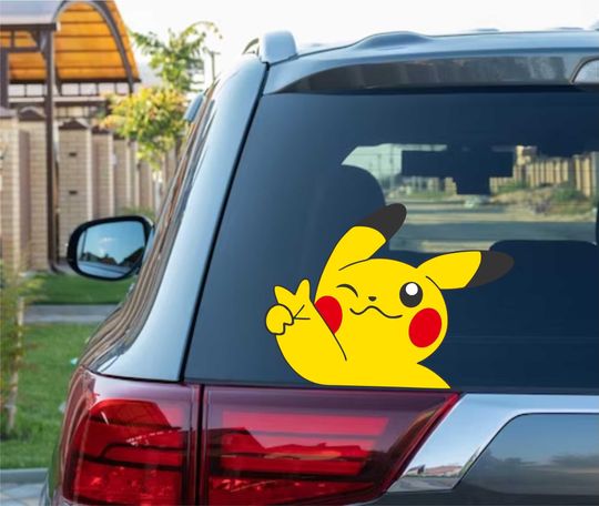 Discover Cute Peekachu Peace Peeking Peek Peekabo Peekers Bumper Window Vinyl Decal Anime Cool Stickers Lightning Bolt