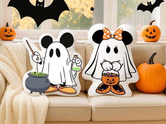 Discover Cute Ghost Halloween Pillow  Mickey Minnie Ghost Plush Cushion, Spooky Cartoon Throw Pillow, Fall Home Decor, Halloween Gift for Kids