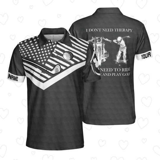 Discover Motorcycle Golf Polo Shirt, American Flag Biker Polo Shirt, Gift For Him