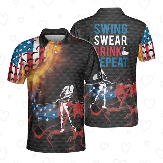 Motorcycle Golf Polo Shirt, American Flag Polo Shirt, Gift For Him