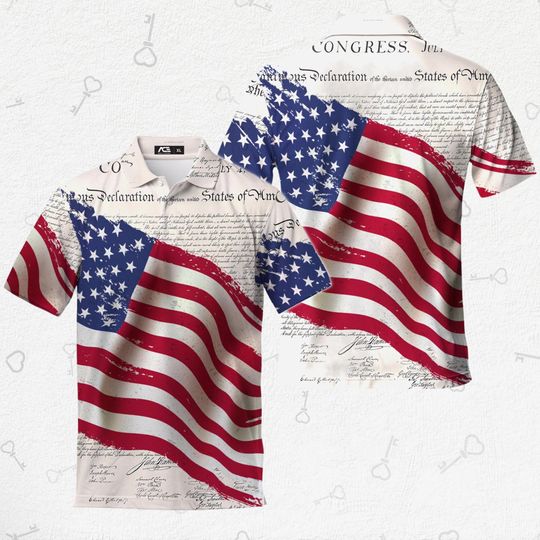 American Flag Polo Shirt, Declaration of Independence Polo, Patriotic USA July 4th Polo Shirt