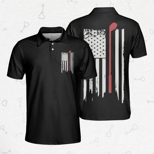 Patriotic American Flag Golf Men's Polo Shirt, Gift For Him