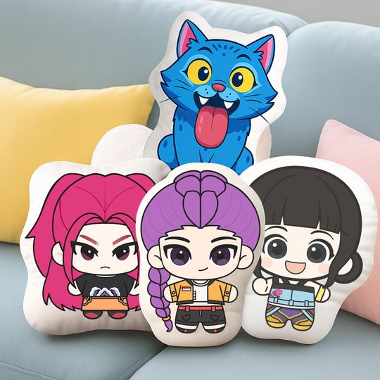 Kpop Demon Hunters Plush Pillow, Cute Anime Style Stuffed Cushion, Soft Cartoon Throw Pillow, Kpop Fan Birthday Gift, Gift for Fans & Kids