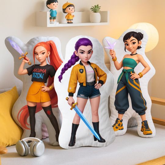 Discover Kawaii Anime Character Pillow, Kpop Demon Hunters Cushion, Unique Shaped Throw Pillow, Anime Girl Cushion, Unique Anime Character Pillow