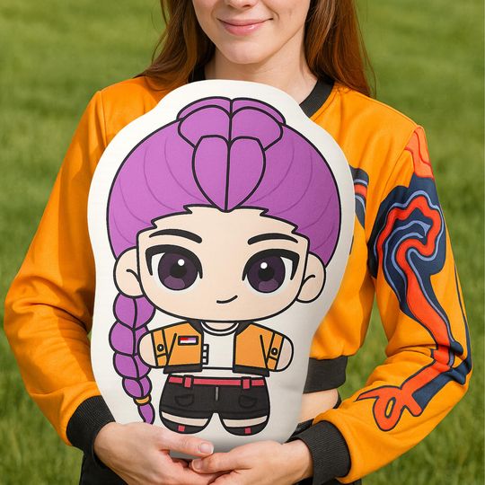 Discover Cartoon Kpop Demon Hunters Plush Pillow, Anime Inspired Stuffed Cushion, Cute Kpop Room Decor, Gift for Fans & Kids, Kpop Fans Birthday Gift