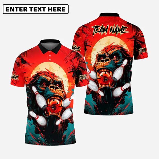 Discover Personalized Bowling Polo Shirt: 3D Kong Pattern, Custom Name