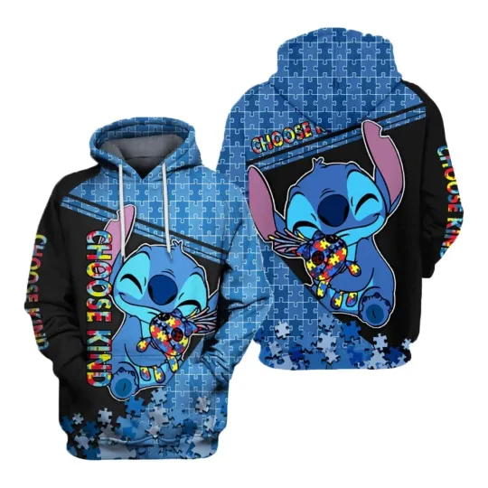 Discover Choose Kind Loli & Stitch Autism Awareness 3D Hoodie