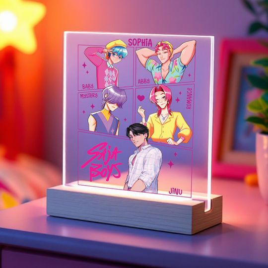 Discover Custom Acrylic LED Lamp, Saja Boys with Personalized Name or Date, Anime Fan Gift Room Decor, Acrylic Stand Plaque with Light, Gift for Her