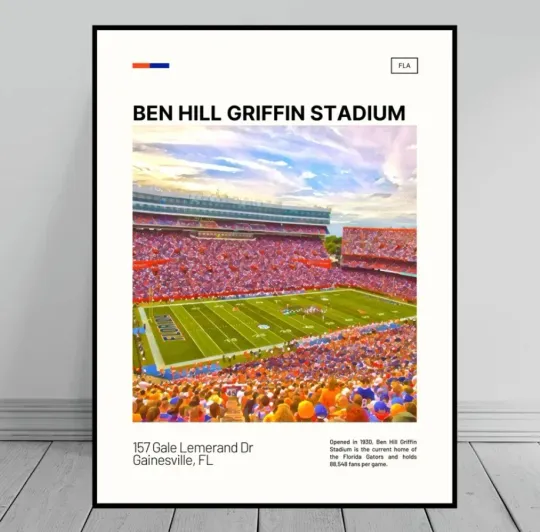 Discover Ben Hill Griffin Stadium Print | Florida Gators Poster | NCAA Stadium Poster