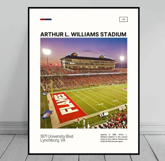 Discover Arthur L Williams Stadium Print | Liberty Flames Poster | NCAA Stadium Poster
