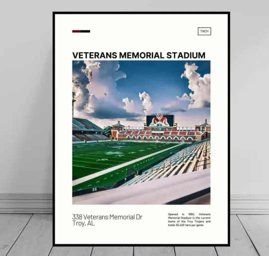 Discover Veterans Memorial Stadium Print | Troy Trojans Poster