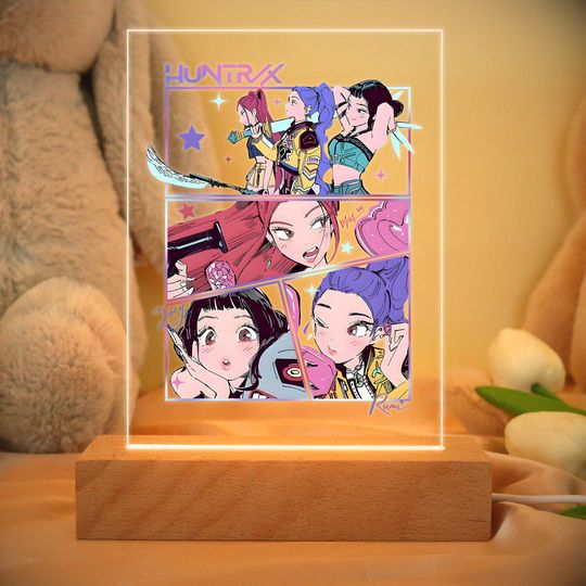 Kpop Demon Hunters Night Light,Kpop Huntrix Girl LED Lamp,Demon Hunters Fan Art,Acrylic Gift For Kpop Huntrix Fan,Kpop idol Group Night Lamp