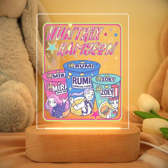 Kpop Demon Hunters Night Light,Kpop Huntrix Girl Cup Noodle LED Lamp,Demon Hunters Fan Art,Acrylic Gift For Kpop Huntrix Fan,Kpop Night Lamp