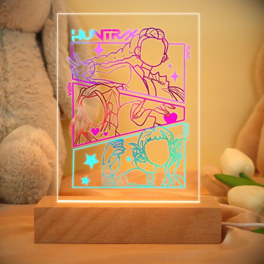 Kpop Demon Hunters Night Light,Kpop Huntrix Girl LED Lamp,Demon Hunters Fan Art,Acrylic Gift For Kpop Huntrix Fan,Kpop idol Group Night Lamp