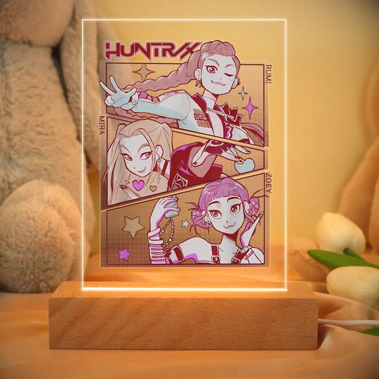 Kpop Demon Hunters Night Light,Kpop Huntrix Girl LED Lamp,Demon Hunters Fan Art,Acrylic Gift For Kpop Huntrix Fan,Kpop idol Group Night Lamp