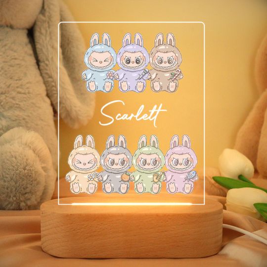 Discover Personalized Labubu Night Light,Monsters Acrylic Night Light,Custom Kids Name LED Lamp,Labubu Style Character Bedside Lamp,Labubu Lover Gift