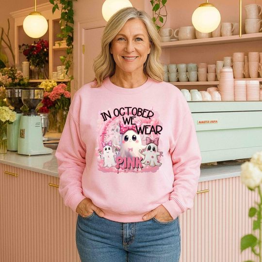 Discover Ghost Breast Cancer Awareness Sweatshirt, October Halloween Sweatshirt