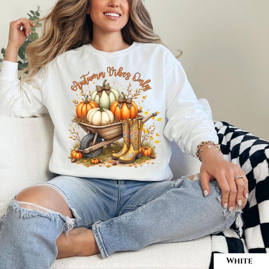 Discover Pumpkin Wheelbarrow Sweatshirt, Autumn Vibes Sweatshirt