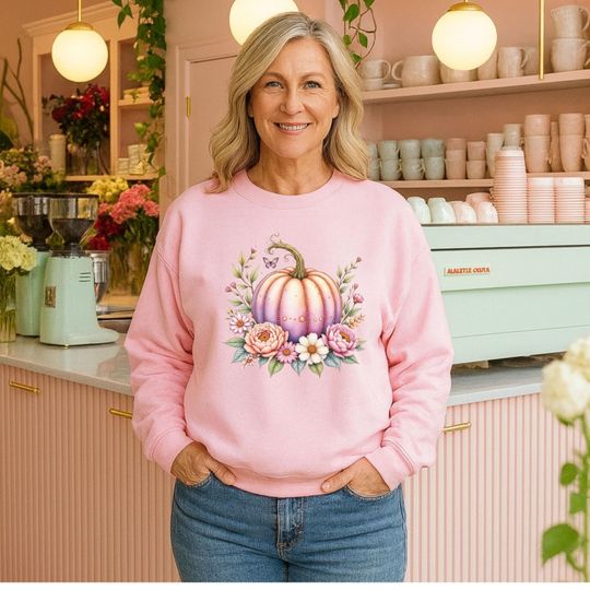 Pumpkin Floral Sweatshirt, Cozy Autumn Sweatshirt