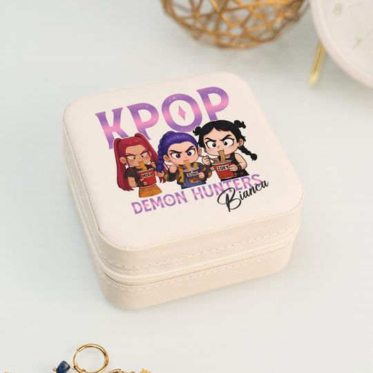 Demon Hunters Name Jewelry Case, Custom KPOP Gift for Her, Girls Jewelry Box, Personalized Teen Christmas Gift, Cute Anime Jewelry Box
