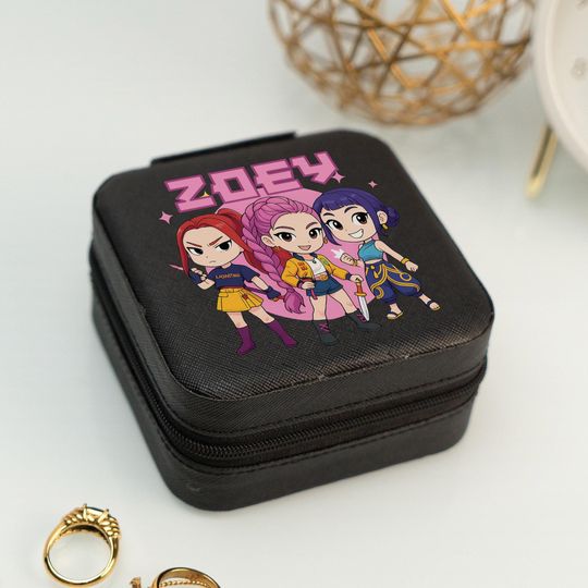 Custom K-Pop Chibi Girl Group Jewelry Box, Personalized Anime Travel Organizer, Cute Gift for Teens, Fans Collectors, Christmas Gift for Her