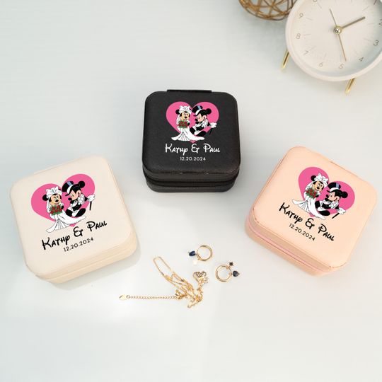 Disney Couple Gifts, Personalized Wedding Jewelry Boxes, Square Necklace Boxes, Gft for Her, Valentines Day Gifts, Gift for Girlfriend