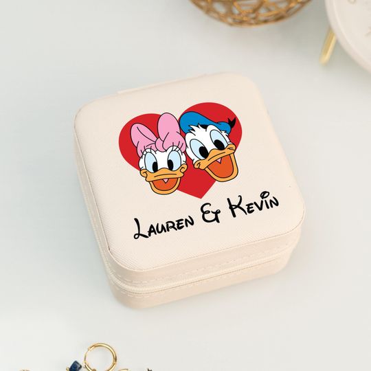 Disney Couple Gifts, Cute Valentines Day Gifts, Couple Name Jewelry Case, Girlfriend Gifts, Personalized Gifts for Her, Disney Duck Wedding