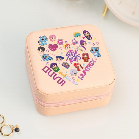 Custom K-Pop Anime Jewelry Box, Personalized Idol Group Mashup Organizer with Cute Icons, Travel Gift for Fans Collectors, Gift for Her