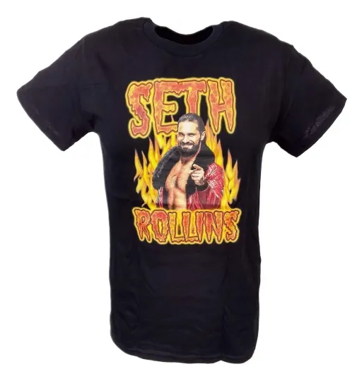 Wrestling Entertainment Seth Rollins Standing In Flames Mens Black T-shirt