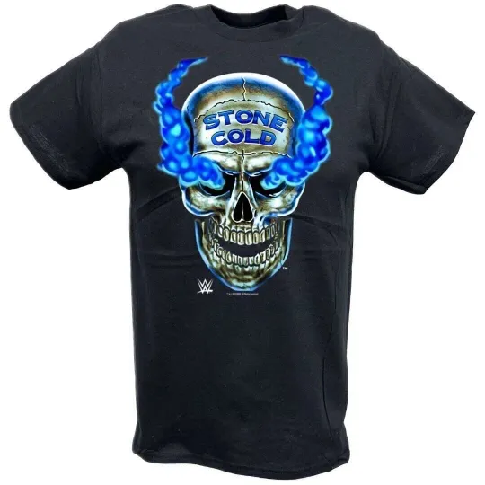 Discover Wrestling Entertainment Stone Cold Steve Austin Smoking Blue Skull Black T-shirt