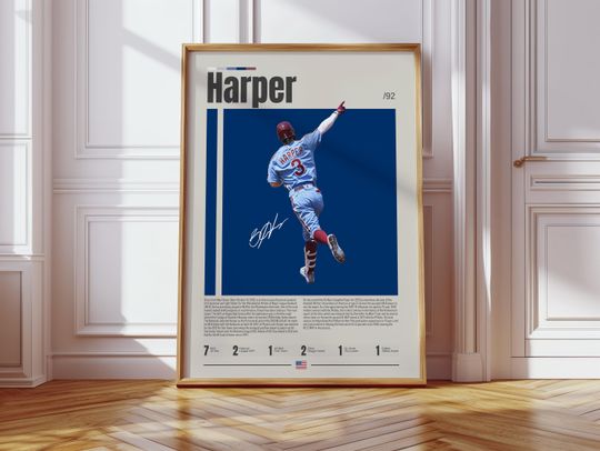 Discover Bryce Harper Poster, Philadelphia Phillies, Baseball Prints, Sports Poster, Baseball Player Gift, Baseball Wall Art, Sports Bedroom Posters
