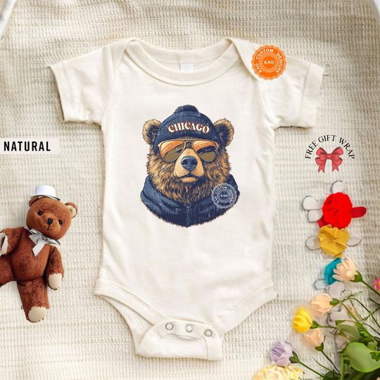Cute Chicago Onesie, Football Toddler Bear Shirt, Kid Game Day Shirt, Funny Chicago Tee, Infant Bear Bodysuit, Football Baby Bear Apparel